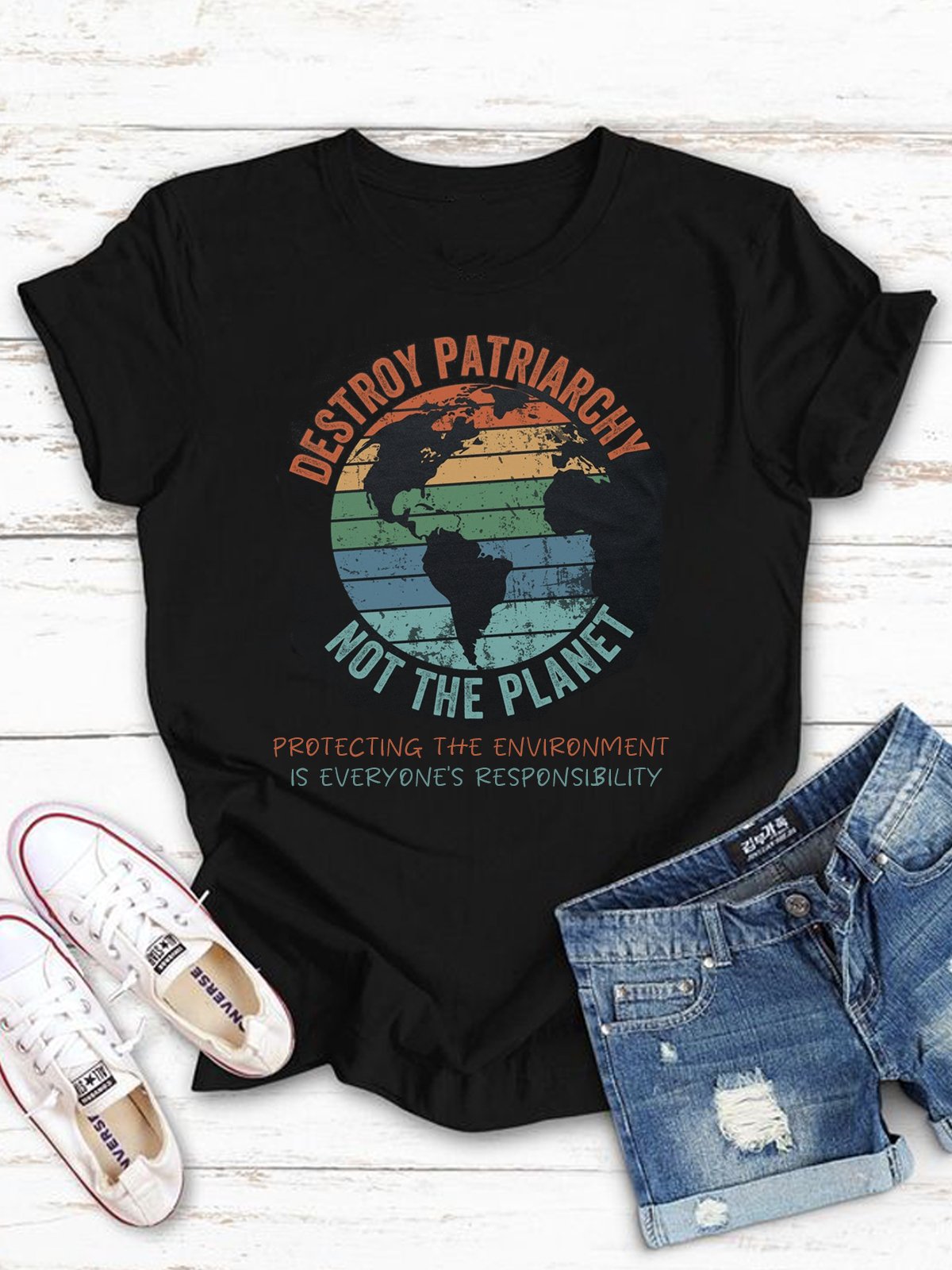 Protecting the environment is everyone's responsibility.Destroy Patriarchy Not The Planet Empowerment Equality Day T-Shirt