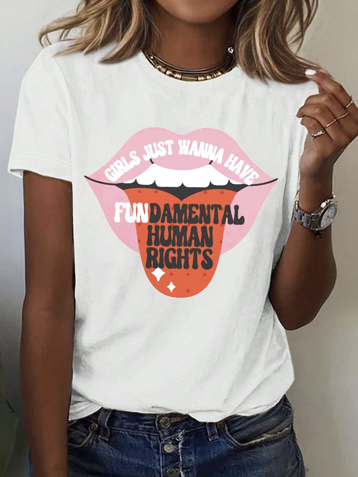 Text Letters Crew Neck Loose Casual Empowerment Empowerment Equality Day T-Shirt