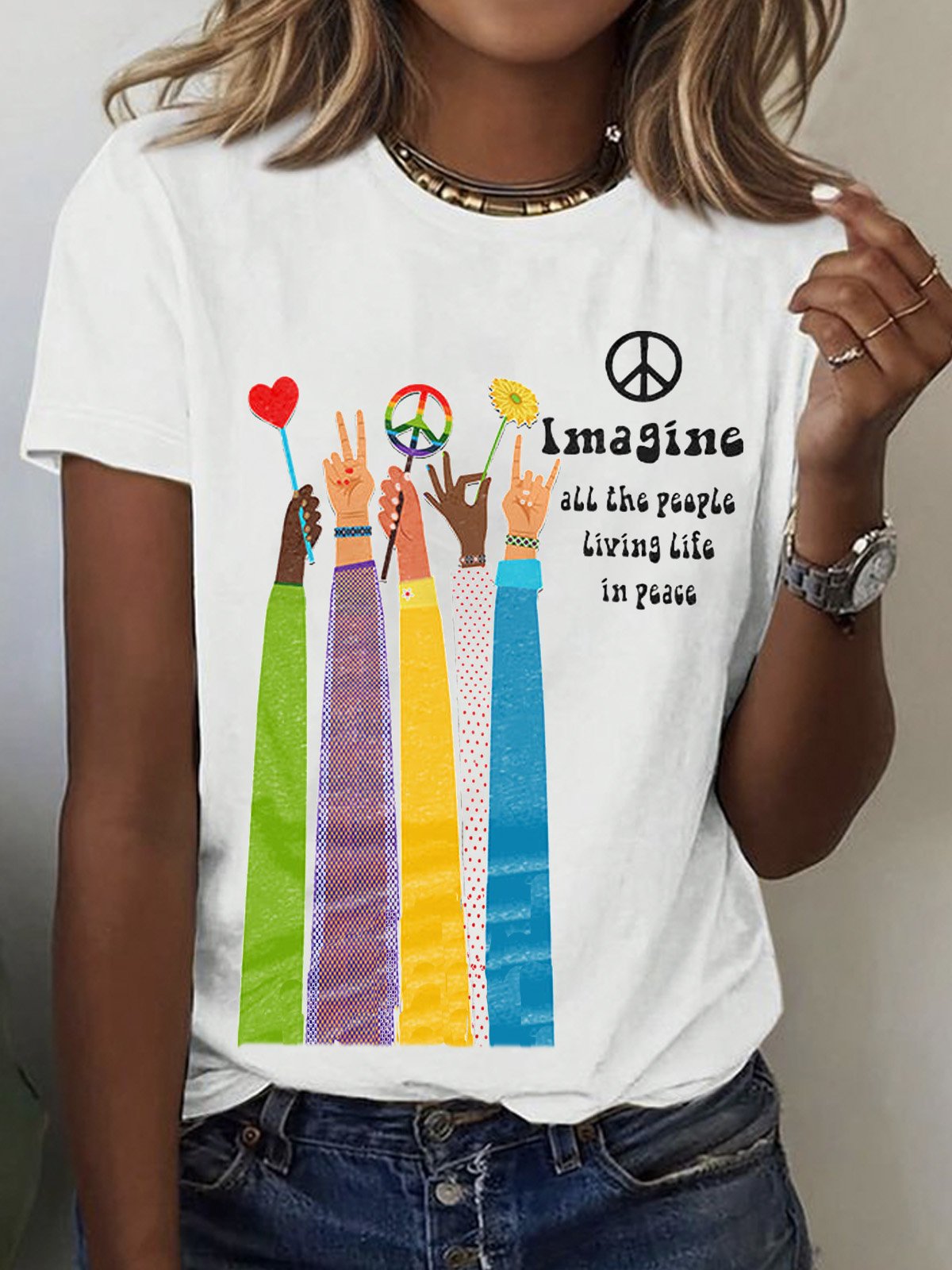 Hippie Imagine All The People Living Life In Peace Print Equality  Equality Day T-Shirt