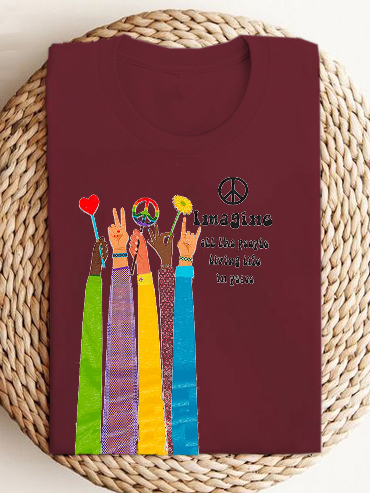 Hippie Imagine All The People Living Life In Peace Print Equality  Equality Day T-Shirt