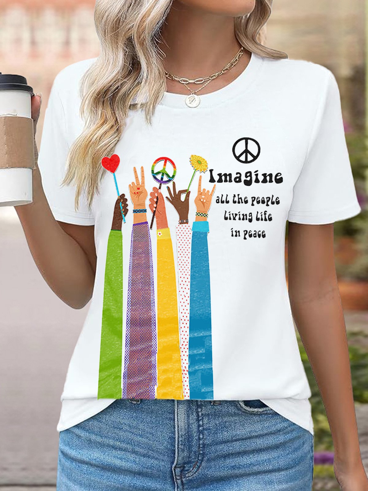 Hippie Imagine All The People Living Life In Peace Print Equality  Equality Day T-Shirt