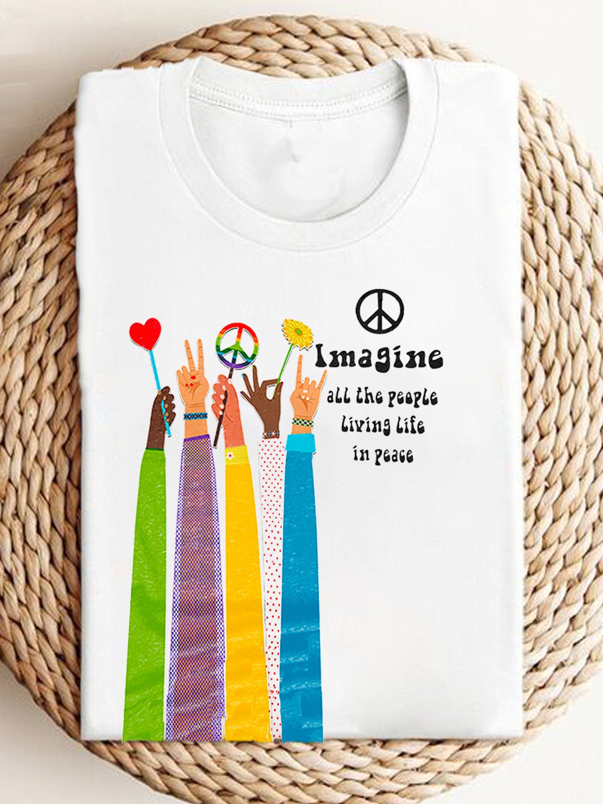 Hippie Imagine All The People Living Life In Peace Print Equality  Equality Day T-Shirt